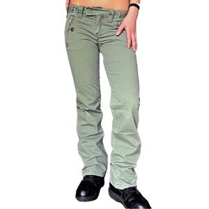 Y2K G1 Basic Goods Low Rise Utility Pants Sage Green Zip Detail Size 2